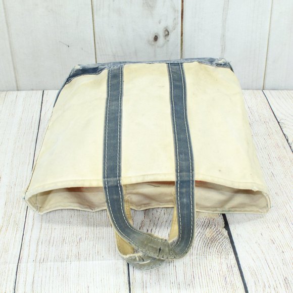 Vintage LL BEAN Boat & Tote Cream Canvas Blue Trim Tote Handbag - Picture 8 of 11